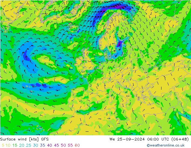 Rüzgar 10 m GFS Çar 25.09.2024 06 UTC