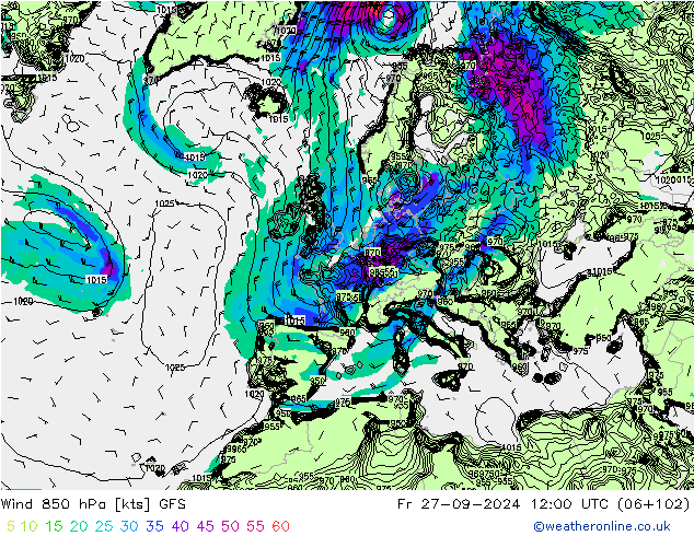  850 hPa GFS  27.09.2024 12 UTC