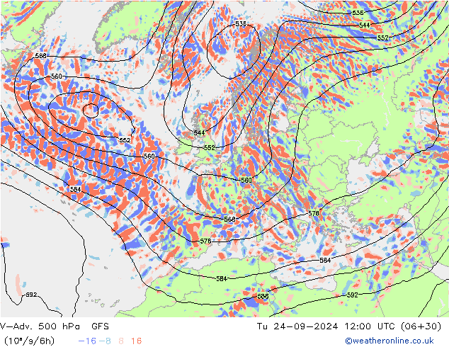 V-Adv. 500 hPa GFS Út 24.09.2024 12 UTC