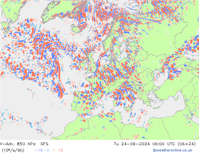 V-Adv. 850 hPa GFS Di 24.09.2024 06 UTC