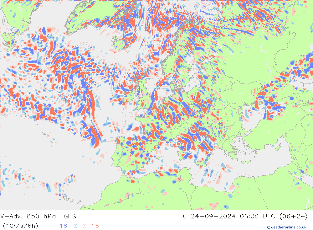 V-Adv. 850 hPa GFS Tu 24.09.2024 06 UTC