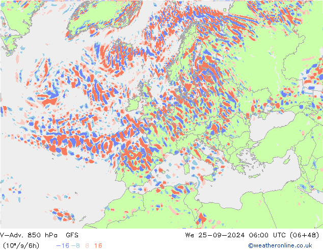 V-Adv. 850 hPa GFS wo 25.09.2024 06 UTC