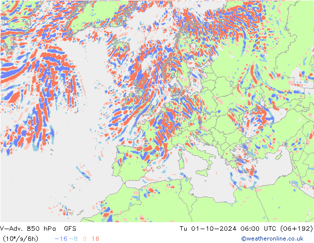 V-Adv. 850 hPa GFS  01.10.2024 06 UTC