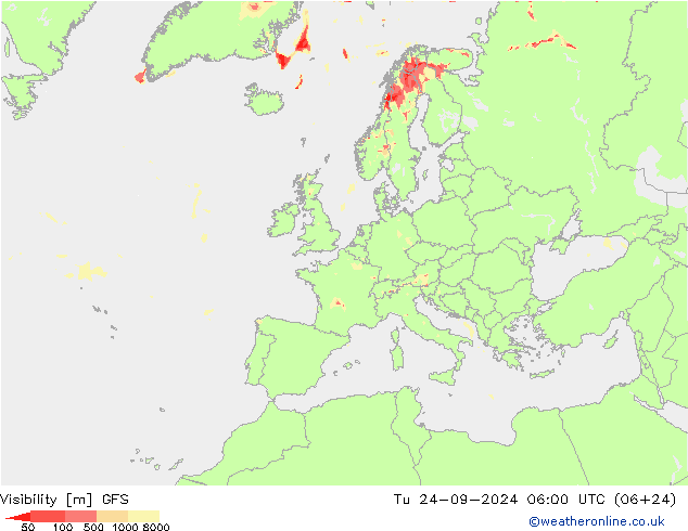 Visibility GFS Tu 24.09.2024 06 UTC