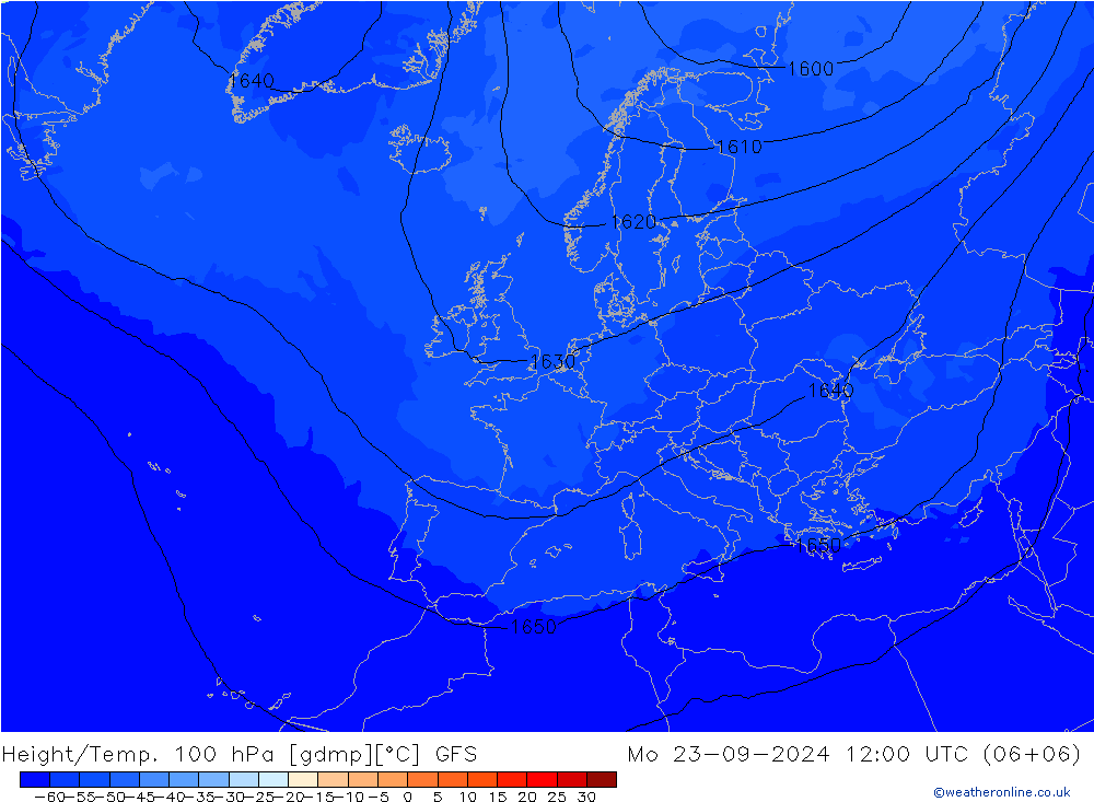 Height/Temp. 100 hPa GFS Mo 23.09.2024 12 UTC