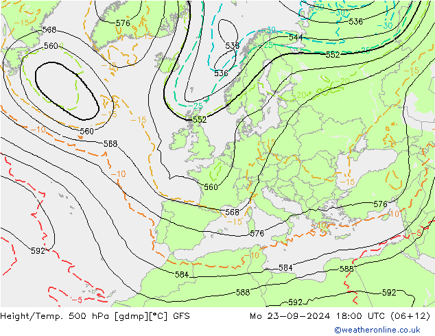 Z500/Rain (+SLP)/Z850 GFS lun 23.09.2024 18 UTC