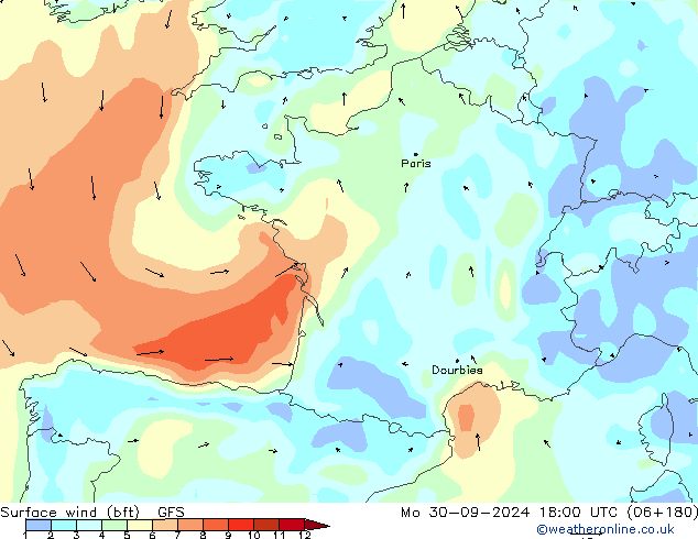 Surface wind (bft) GFS September 2024