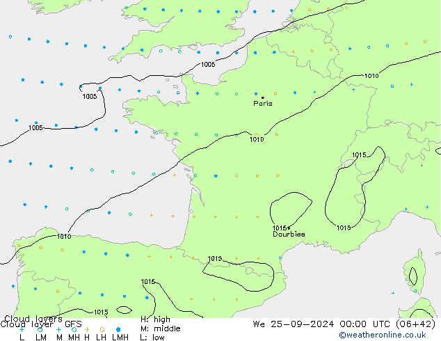 Cloud layer GFS Çar 25.09.2024 00 UTC