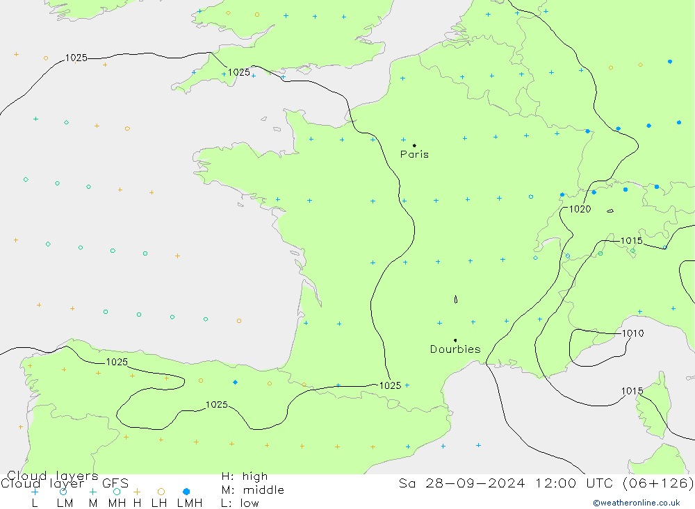 Cloud layer GFS sáb 28.09.2024 12 UTC