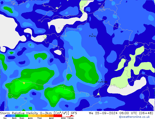 Storm Relative Helicity GFS mié 25.09.2024 06 UTC