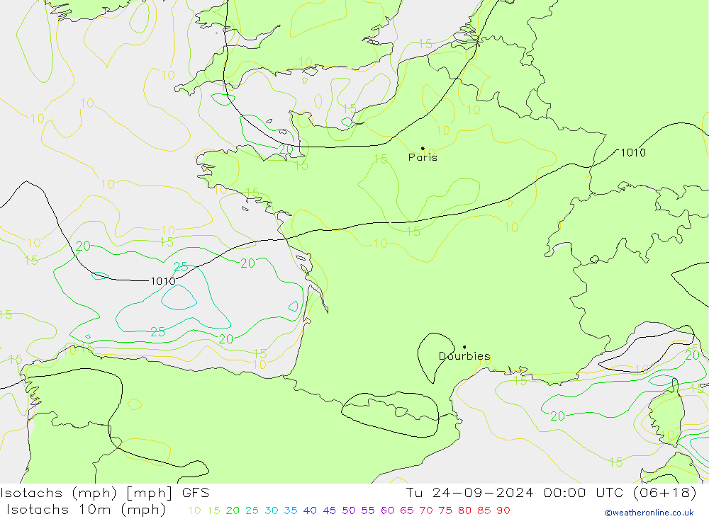 Isotachs (mph) GFS mar 24.09.2024 00 UTC