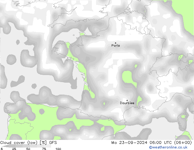 nízká oblaka GFS Po 23.09.2024 06 UTC