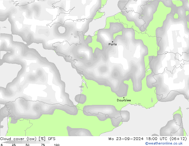 Nuages (bas) GFS lun 23.09.2024 18 UTC