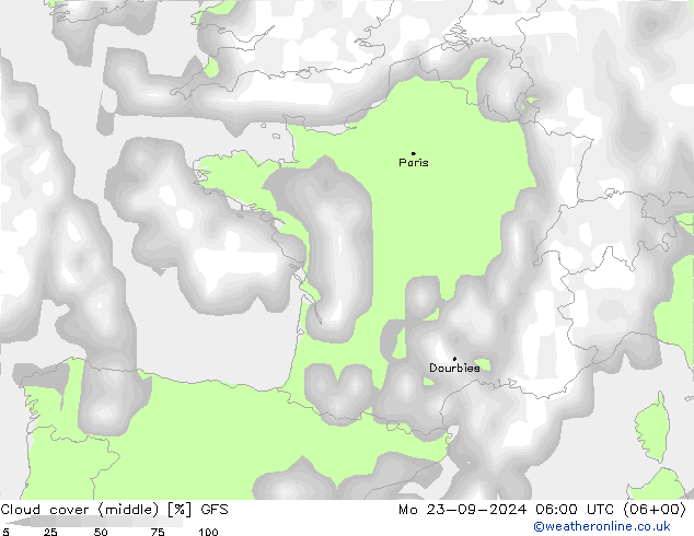 Wolken (mittel) GFS Mo 23.09.2024 06 UTC