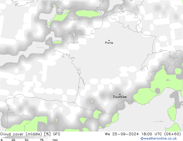 Nubes medias GFS mié 25.09.2024 18 UTC