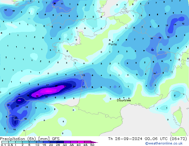 Z500/Rain (+SLP)/Z850 GFS Th 26.09.2024 06 UTC