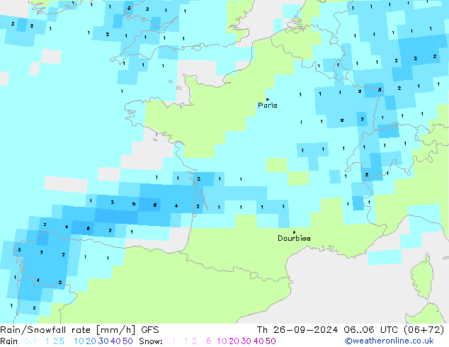 Rain/Snowfall rate GFS jeu 26.09.2024 06 UTC