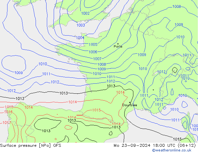 pression de l'air GFS lun 23.09.2024 18 UTC