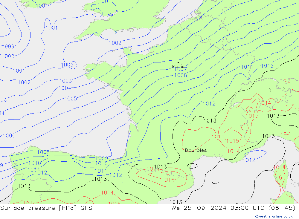 Surface pressure GFS We 25.09.2024 03 UTC