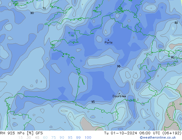 RH 925 hPa GFS October 2024