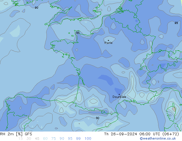 RH 2m GFS Čt 26.09.2024 06 UTC