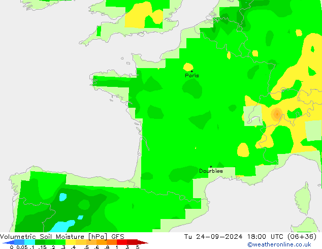 Volumetric Soil Moisture GFS вт 24.09.2024 18 UTC