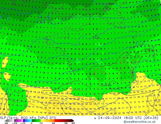 SLP/Temp. 850 hPa GFS Ter 24.09.2024 18 UTC