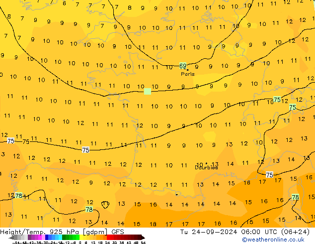 Height/Temp. 925 hPa GFS Ter 24.09.2024 06 UTC