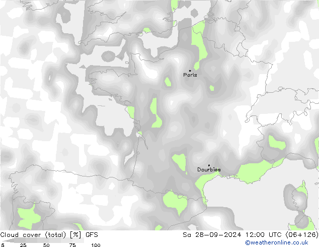 Nuages (total) GFS sam 28.09.2024 12 UTC