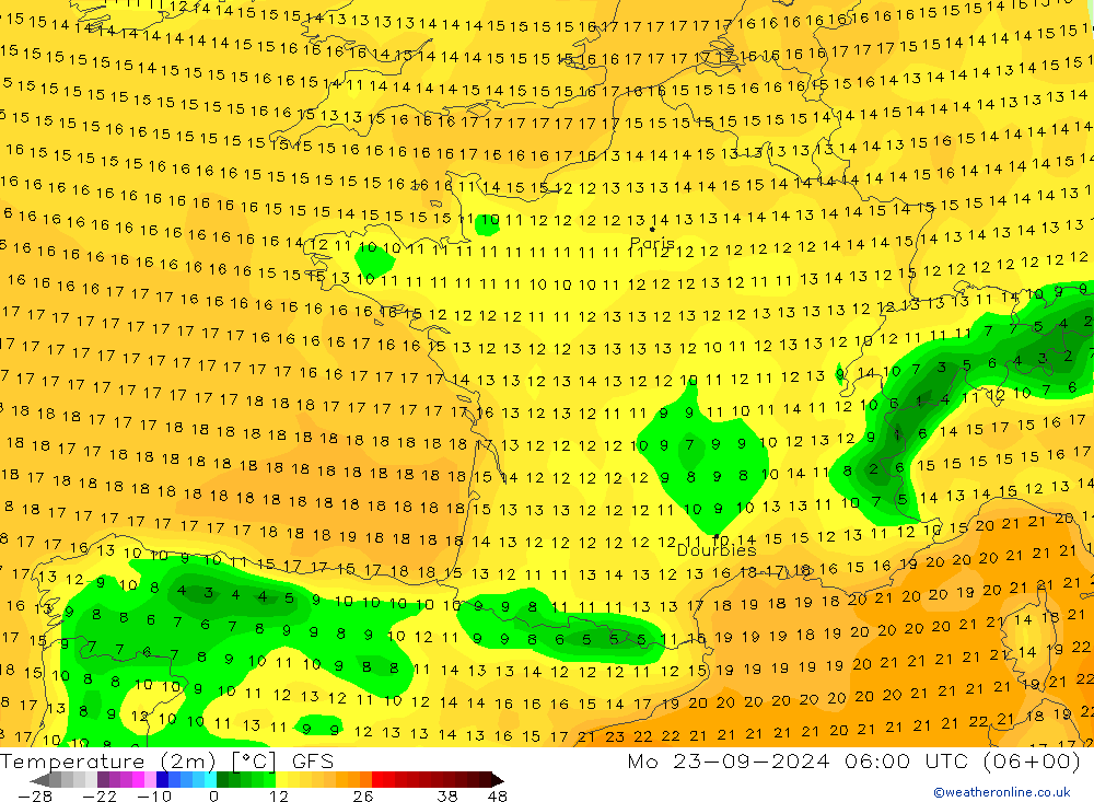 Temperatura (2m) GFS Seg 23.09.2024 06 UTC