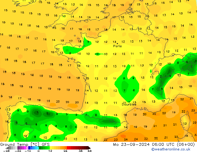 Temp. al suolo GFS lun 23.09.2024 06 UTC