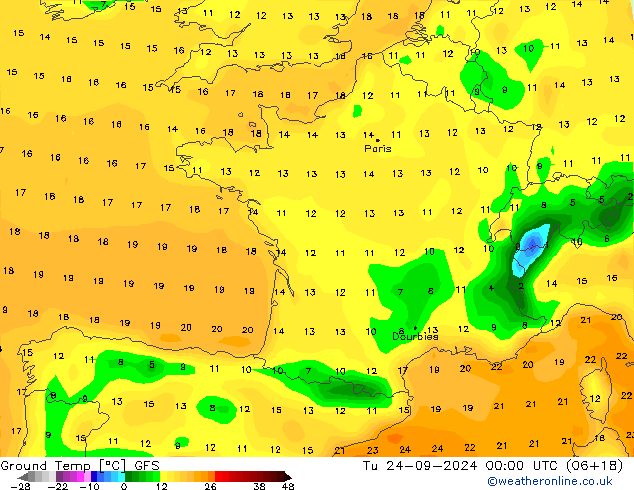 Bodemtemperatuur GFS di 24.09.2024 00 UTC