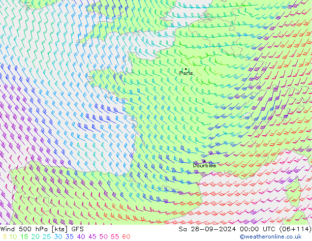 Wind 500 hPa GFS Sa 28.09.2024 00 UTC