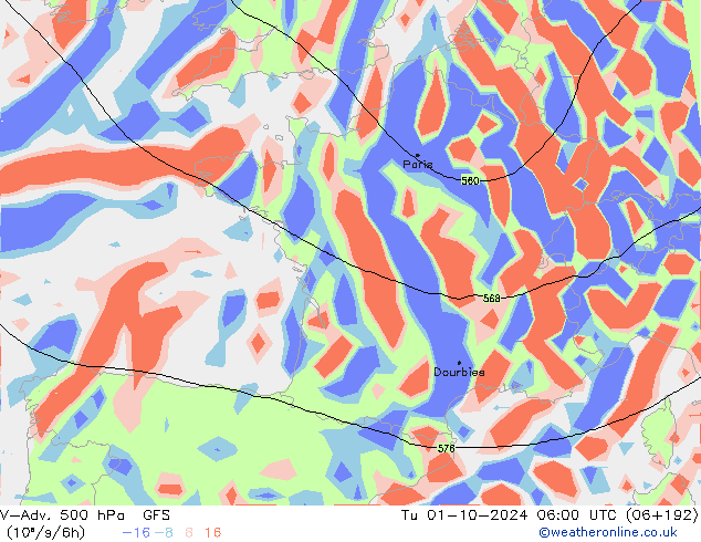 V-Adv. 500 hPa GFS di 01.10.2024 06 UTC