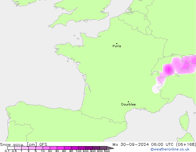 Snow accu. GFS lun 30.09.2024 06 UTC