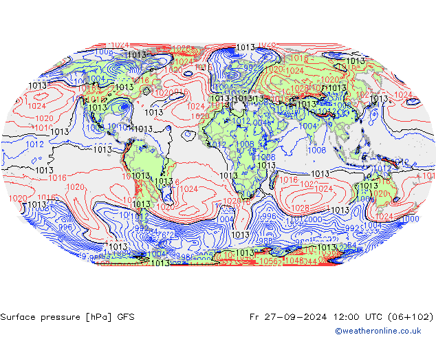 Surface pressure GFS Fr 27.09.2024 12 UTC