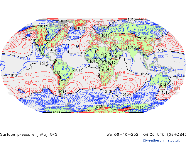 Luchtdruk (Grond) GFS wo 09.10.2024 06 UTC