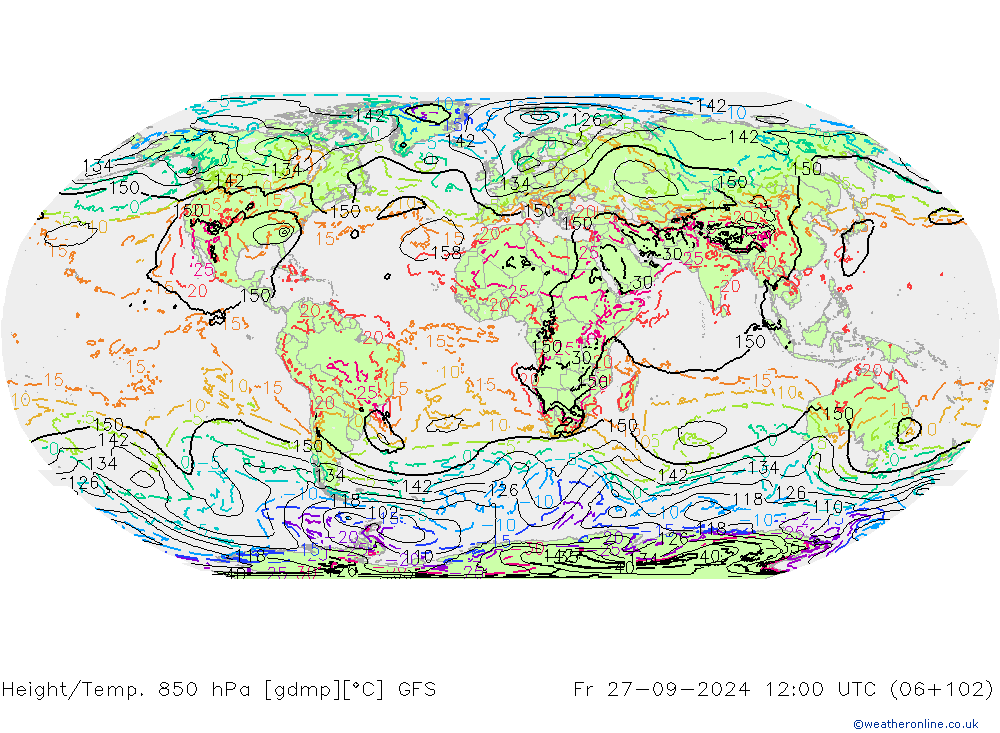 Z500/Yağmur (+YB)/Z850 GFS Cu 27.09.2024 12 UTC