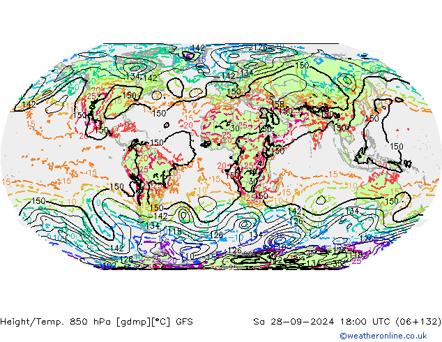 Height/Temp. 850 hPa GFS Sa 28.09.2024 18 UTC