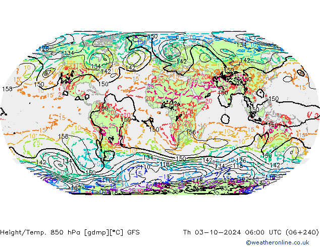 Geop./Temp. 850 hPa GFS jue 03.10.2024 06 UTC