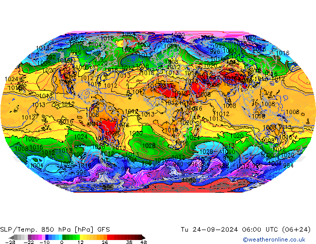 SLP/Temp. 850 hPa GFS Di 24.09.2024 06 UTC