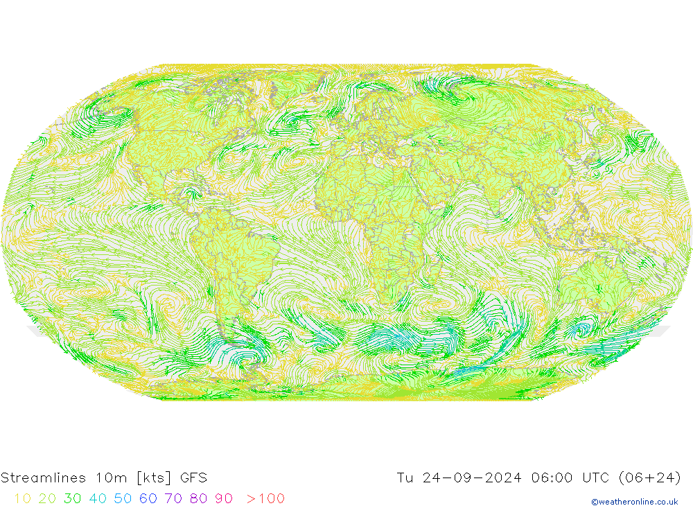 Stromlinien 10m GFS Di 24.09.2024 06 UTC