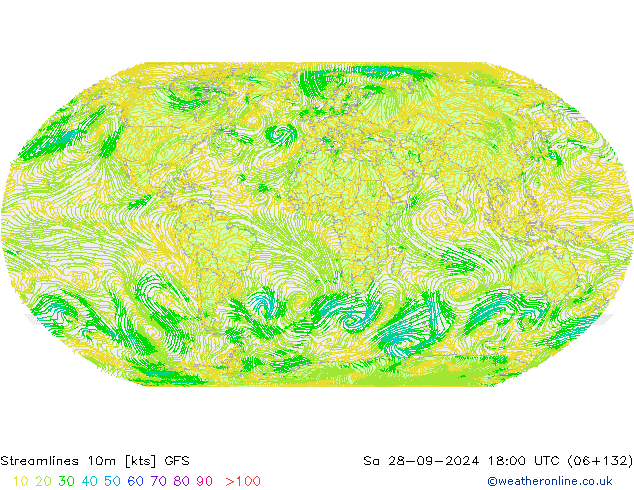 Streamlines 10m GFS Sa 28.09.2024 18 UTC