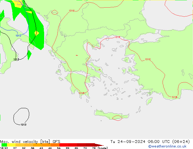 Max. wind velocity GFS Tu 24.09.2024 06 UTC