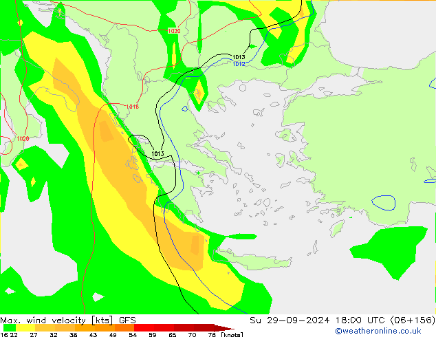 Max. wind velocity GFS Ne 29.09.2024 18 UTC