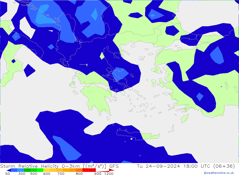 Storm Relative Helicity GFS  24.09.2024 18 UTC