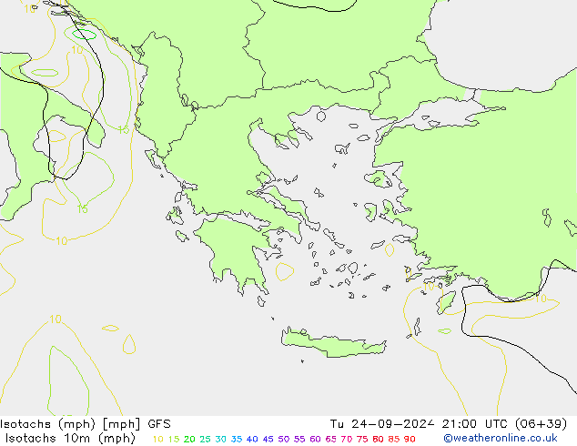 Isotachen (mph) GFS di 24.09.2024 21 UTC