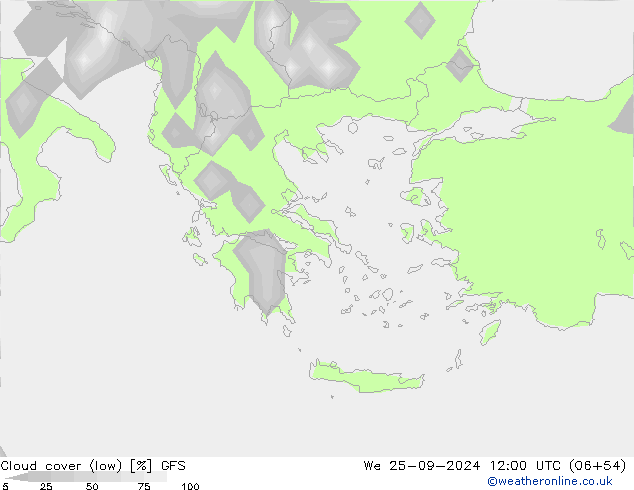 zachmurzenie (niskie) GFS śro. 25.09.2024 12 UTC