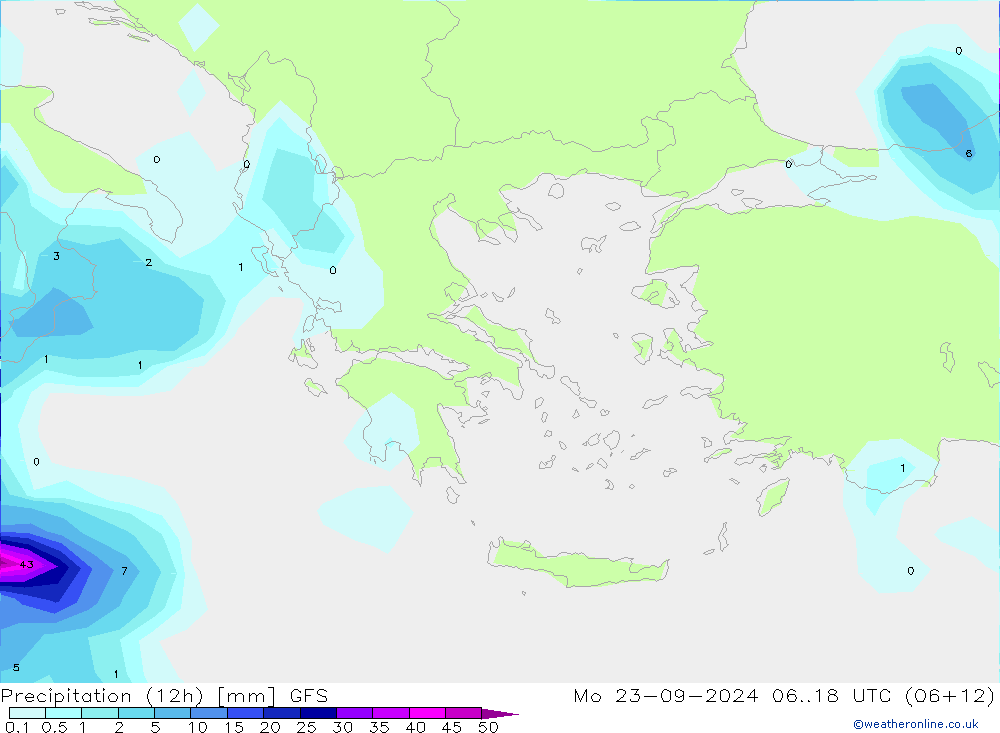 Yağış (12h) GFS Pzt 23.09.2024 18 UTC