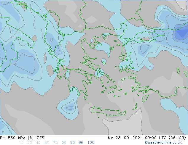 RH 850 hPa GFS Mo 23.09.2024 09 UTC